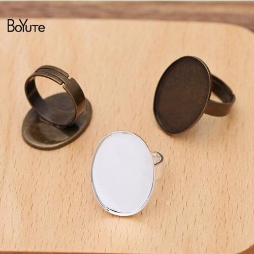 BoYuTe Custom Made (200 Pieces/Lot) Metal Brass Adjustable Ring Base Welding 18*25MM Blank Tray Diy Jewelry Findings
