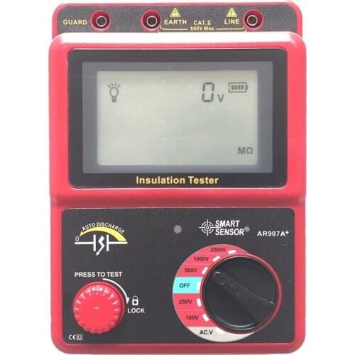 Digital High Voltage Insulation Resistance Tester Megohmmeter AC/DC Voltage Tester Ohm Meter 100~2500V Smart Sensor AR907A