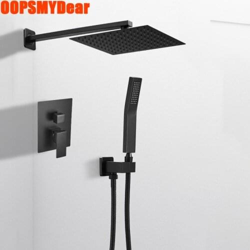 Hot Cold Shower System Bathroom Wall Mount Black Shower Set Stainless Steel 10 Inch Square Head Bath Faucet SPA Rainfall Mixer