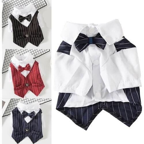 Gentleman Dog Suit Formal Shirt For Small Dogs Wedding Clothes Bowtie Tuxedo Pet Outfit Halloween Christmas Costume For Cats