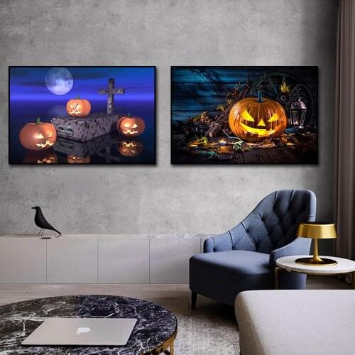 Halloween Signs Canvas Prints Poster Pumpkin Lantern Wall Art Picture Decoration Painting Halloween Gifts Idea