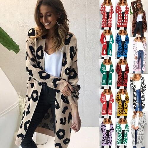 Autumn Winter Fashion Women Knitted Print Long Sleeve Cardigan Sweater Coat Casual Loose Open Stitch Cardigans Outwear Tops