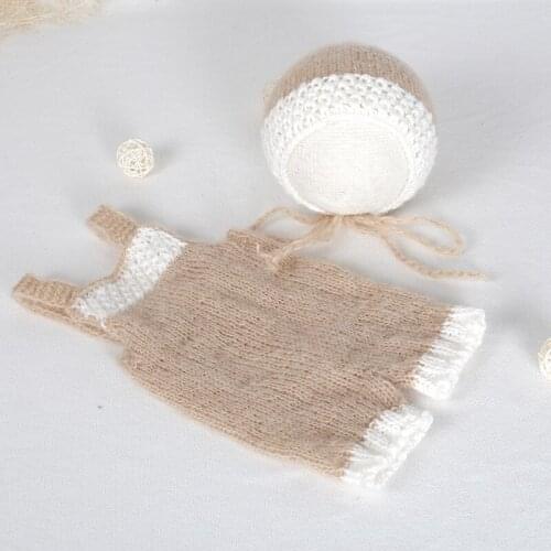 Baby romper set Handmade knitted soft bonnet and pant outfit Newborn mohair hat Newborn photography props