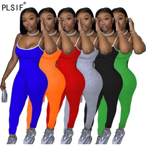 Young party new fashion simple pure color u neck backless sheath jumpsuits sexy tight beach style lady fashion overalls