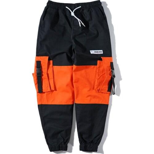 Outdoor2019 spring autumn patchwork elastic waist cargo overalls hiking camping big pocket tactical trekking teenagers pants men