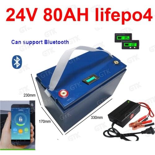 GTK 24V 80AH Lifepo4 battery lithium with bluetooth BMS for inverter solar panel scooter backup power boat light +10A Charger