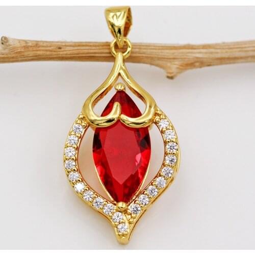 Trendy Gold Plated Red Green Oval Heart Pendant With Zirconia Copper For Women Girls Fashion Jewelry Accessories Party Wedding G