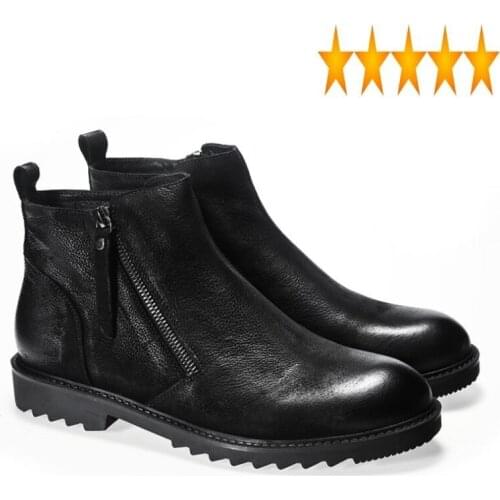Mens Thick Winter New Boots British Style High Male Genuine Leather Cow Round Toe Zipper Ankle Shoes