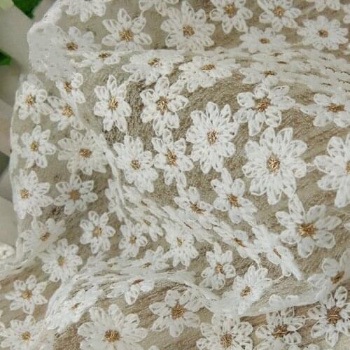 Soft White and Pink Chrysanthemum Embroidered Lace Fabric for Dress Wedding Tulle Fabric, by the Yard