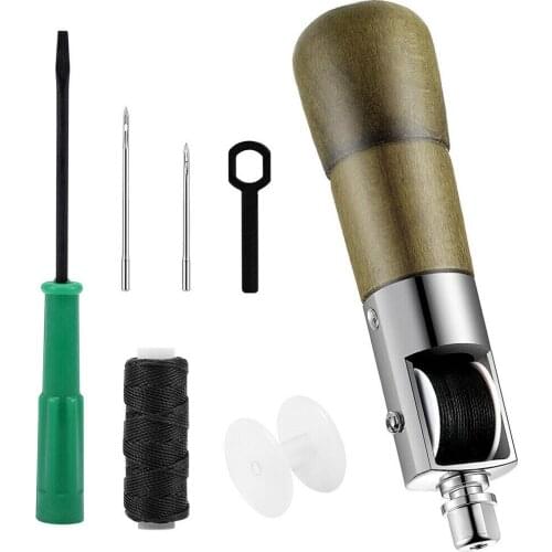 Canvas Leather Hand Thread Sewing Awl Craft Needle Stitching Tools Set Wooden Handle Hand Sewing Repairing Machine
