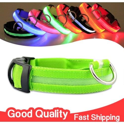 6Colors Nylon LED Pet Dog Collar Night Safety Flashing Glow In The Dark Dog Leash Dogs Luminous Fluorescent Collars Pet Supplies