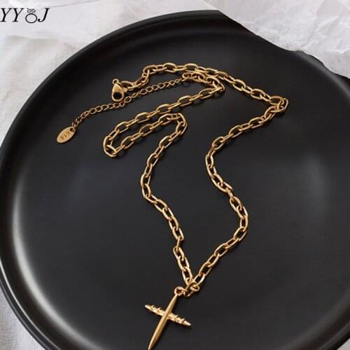 Gold cross necklace for women stainless steel vintage long sweater necklace elegant dainty fashion 2021