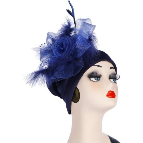 Gift For Muslim Women Inner Hijabs space cotton side mesh turban hat with large flowers decorative ball hat Muslim turban hat