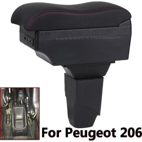For PEUGEOT 206 Armrest Interior Parts Car Armrest box Retrofit parts Storage box car accessories Interior with USB LED