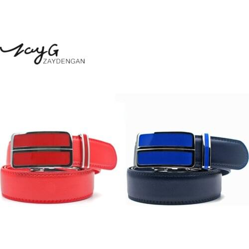 ZAYG Designers Men & Women metal Automatic Buckle Leather Fashion luxury Red & Blue Belts Alloy buckle Belts Jeans Classic Belt