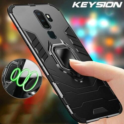 KEYSION Shockproof Armor Case For OPPO A9 2020 A11X Stand Holder Car Ring Silicone Phone Back Cover for OPPO A5 2020 A9 2020