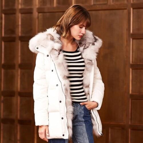 Down Winter Womens Jackets Real Fox Fur Collar Female Jacket Long Coat Women Luxury Thick Parka Veste Femme KJ730