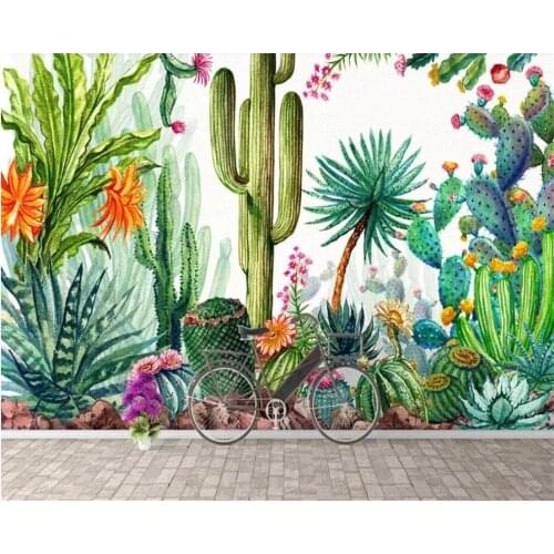 Custom photo Self Adhesive wallpaper 3D large HD wall paper tropical rainforest plant cactus flowers fashion murals Waterproof