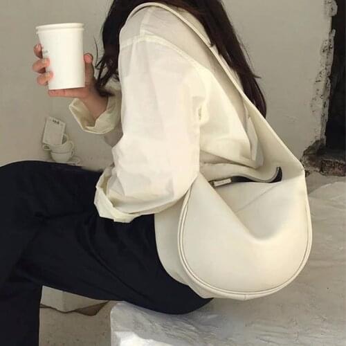 PU Leather Solid Color Women Shoulder Bag Large Capacity Fashion Womens Bags Wide Strap Messenger Bag Casual Daily Saddle Purse