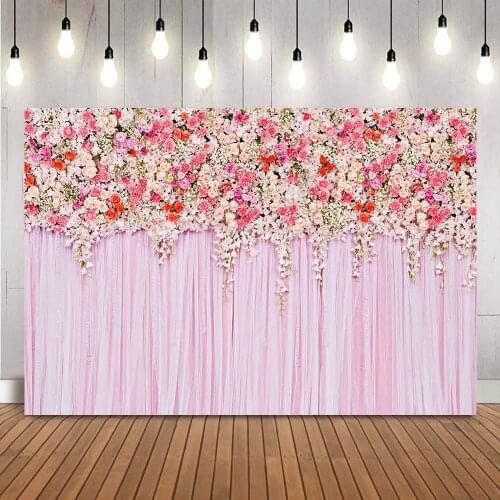 Wedding Floral Backdrop for photography Pink Curtrain Background for photo studio womens birthday party decoration rose flowers