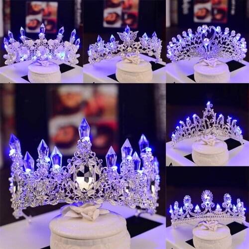 Bridal Crown Headband Lighting Women Girls Rhinestone Tiaras Lighted Wedding Crown LED Princess Shine Birthday Party Decorations