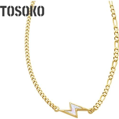 TOSOKO Stainless Steel Jewelry White Seashell Small Lightning Necklace Womens Simple Fashion Clavicle Chain BSP231
