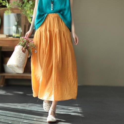 Spring Summer New Literary Double-Layer Cotton Linen Skirts Ladies Big Swing Solid Color Elegant Long Skirts