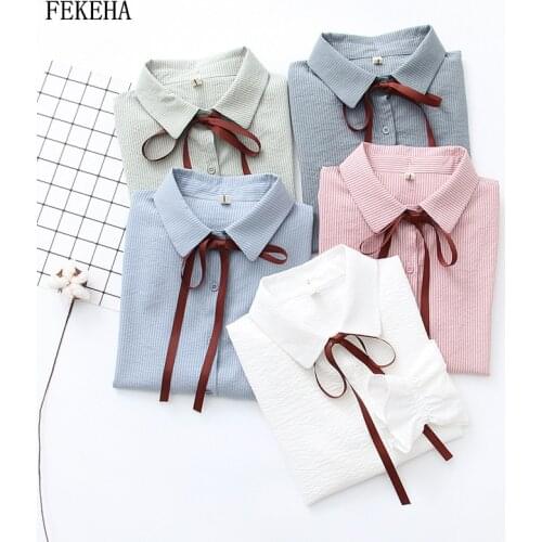 Bow Chiffon Blouse Women Autumn Women Shirts Striped Office Lady Blouses Sweet Long Sleeve Tops Shirt Loose Female Blusas