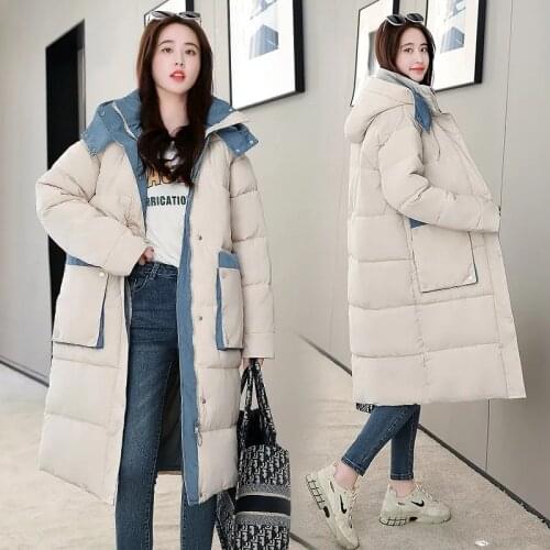 Women Winter Long Parkas Streetwear Hooded Long Sleeve Down Cotton Padded Jacket Windproof Thick Outwear Coat Plus Size Overcoat