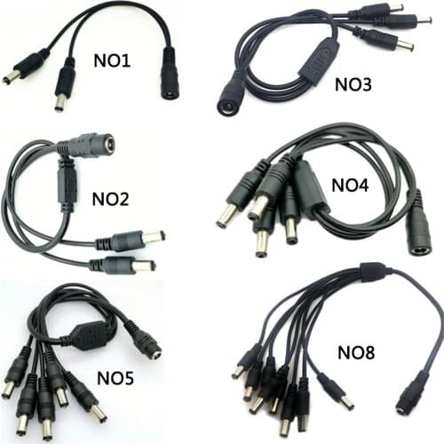 1pcs CCTV Security Camera 1 DC Female To 2/3/4/5 Male plug Power Cord adapter Connector Cable Splitter for LED Strip