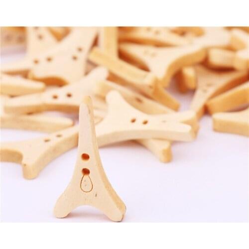 100pcs Eiffel Tower Wooden Buttons Natural Color 25mm Craft Supplies Decorative Accessories For Sewing Kid Bags Sweaters 2 Holes