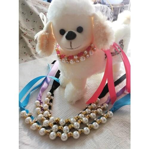 2018 pet products Pearl necklace Pet dog bow collar dog accessories 10pcs