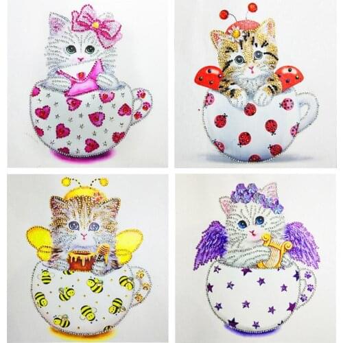 5D DIY Special Shaped Round Drill Diamond Painting Cute Cat Cup DIY Creative Animals Craft Decoration Diamond Painting Gifts