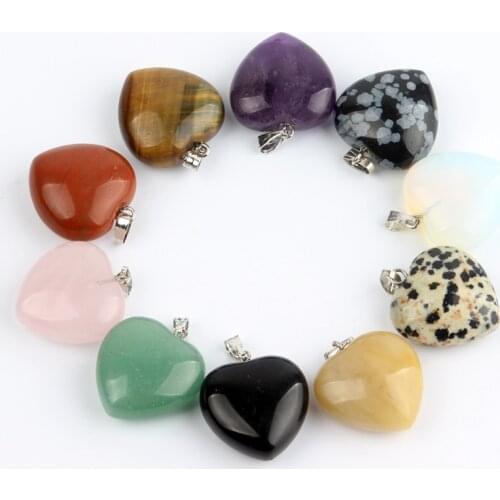 Assorted Natural Stone Heart Necklace Pendants Pendulum Quartz Opalite Chakra Healing Crystal Reiki Beads No Chain Free shipping