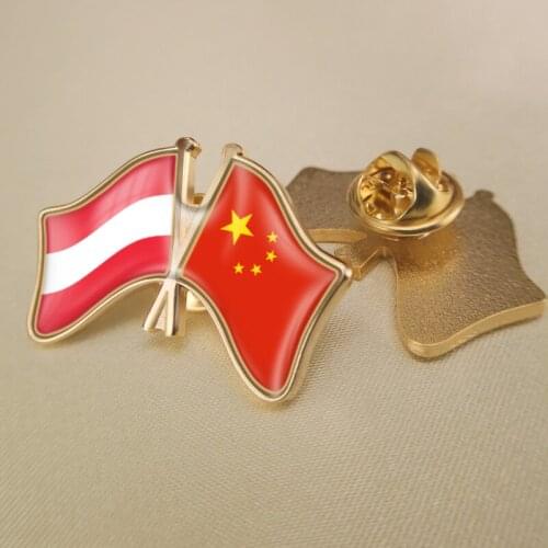 Austria and China Crossed Double Friendship Flags Lapel Pins