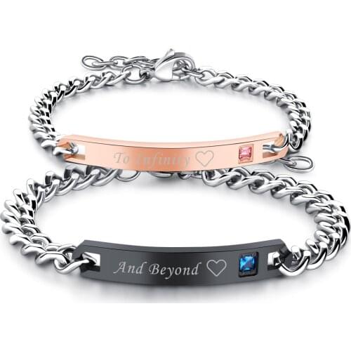 BONISKISS Charm Lovers' Bracelets Romantic Gift For Lady Couple Customize Jewelry Mens Engrave Bijoux Stainless Steel Bangles