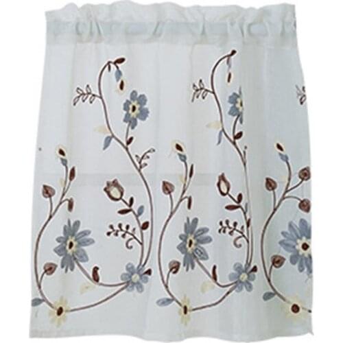 Flower Pattern Through Rod Short Curtain Home Kitchen Cafe Gift Shop Decoration