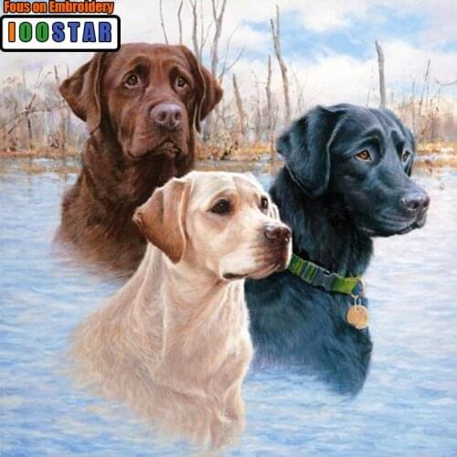 Diy Diamond Painting Cross Stitch Three Dog In River Diamond Embroidery Square Dill Rhinestone Diamond Embroidery Resin Mosaic