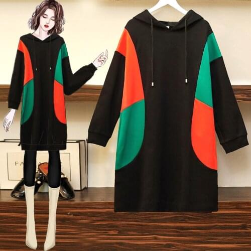 EHQAXIN Plus Size Womens Hoodie Dresses 2021 Fall Mid-Length Loose Contrasting Long Sleeve Pullover Dress With Pockets L-5XL