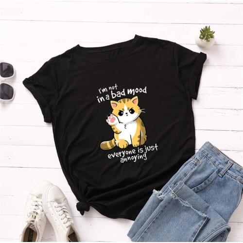Oversized t-shirs S-5XL Fashion Cat Print T Shirt Women Shirts 100%Cotton O Neck Short Sleeve Summer TShirt Tops Funny T Shirts