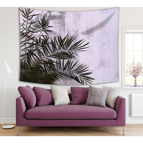 Tapestry Botanical Garden Tropical Palm Trees on Grunge Background Retro Effect Artwork Gray Green