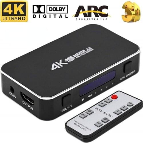 HDMI-compatible Switch 2.0 4K Splitter Switch 4 In 1 Out HDMI-Switcher Audio Extractor ARC & IR Control for Nintend PS3 PS4 HDTV