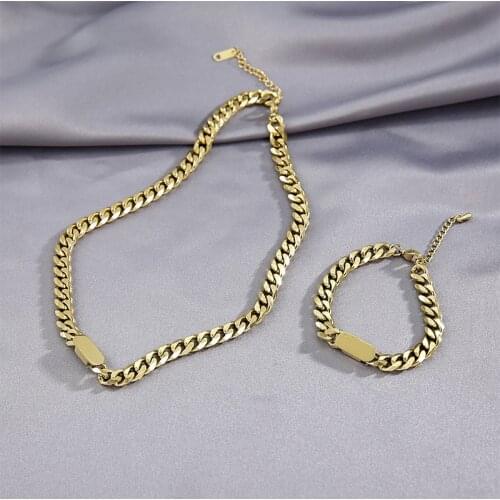 Women Thick Chain Titanium Steel Bracelet Waterproof Gold Plated Female Jewelry Sets Stainless Steel Necklace For Women Gift