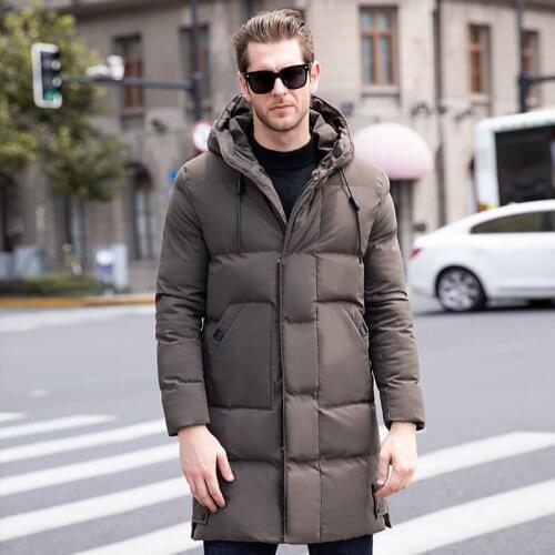 Korean version of the Winter Mens jacket Outdoor Fashion Long section of the coat Mens New Casual Thick Warm Hooded jacket
