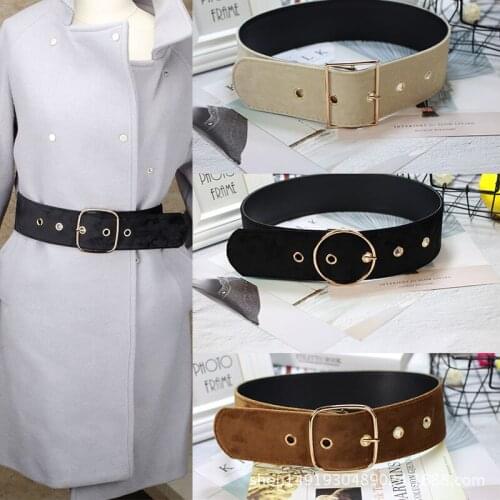 Fashion Wide Leather Belt Dress Decorate Waistband Casual Pin Solid Buckle Velvet Girdle for Party Women Waist Dress Accessories