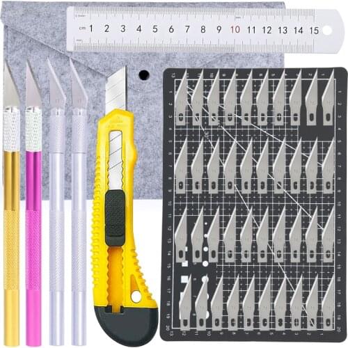 LMDZ Carving Metal Scalpel Knife + 40pcs Blades Kit with A5 Cutting Mat Utility Knife Felt File Folder DIY Repair Hand Tools