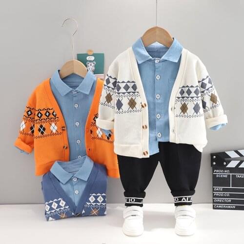 2021 New Children Cotton Baby Boys Clothes Autumn V-neck Suit T-shirt Pants 3Pcs/sets Infant Out Kids Toddler Casual Tracksuits
