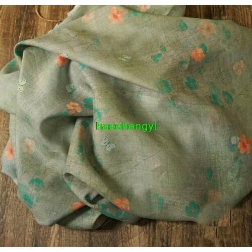 Original designer ramie flower printing rural style clothing fabric