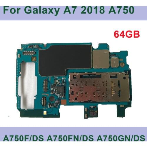 TEHXV Original Motherboard For Samsung A7 2018 A750F A750FN/DS A750GN/DS 2 Sim Unlocked mainboard 64GB Logic Boards