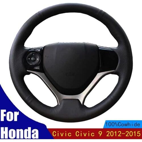 Customize Car Steering Wheel Cover For Honda Civic Civic 9 2012-2015 Genuine Leather Braid